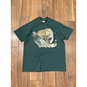 Vintage 90’s Cheetah Nature Single Stitch Graphic T-Shirt Size XL Green
